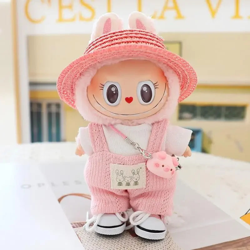For 17cm Ropa Labubu v1/v2/v3 cloth Doll T-Shirt Overalls Pants Set Baby Clothes and 10cm cotton Doll Clothes Skirt