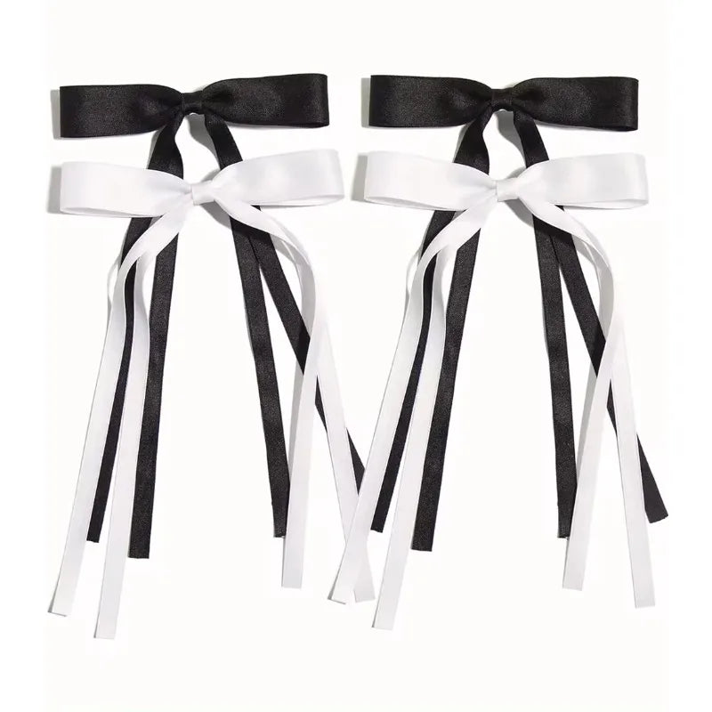 4/6/8 PCS Satin Ribbon Bows Hair Clip for Women Korean Sweat Long Tassel Tails BowKnot Barrettes Set Hairpin Girls Accessories