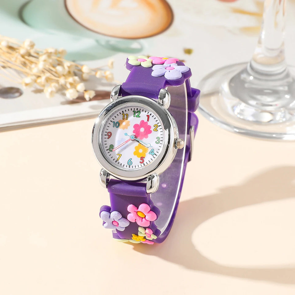 1pc/2pcs/3pcs-Cute creative flower style unicorn quartz watch for children, bracelet necklace set, girls' accessories