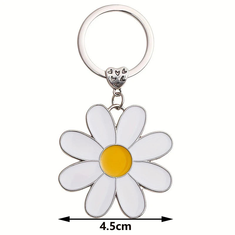 Lovely White Daisy Keychain Enamel Crystal Bee Metal Keychains Flower Charm Pendant Purse Bag Decoration Women Girls Accessories