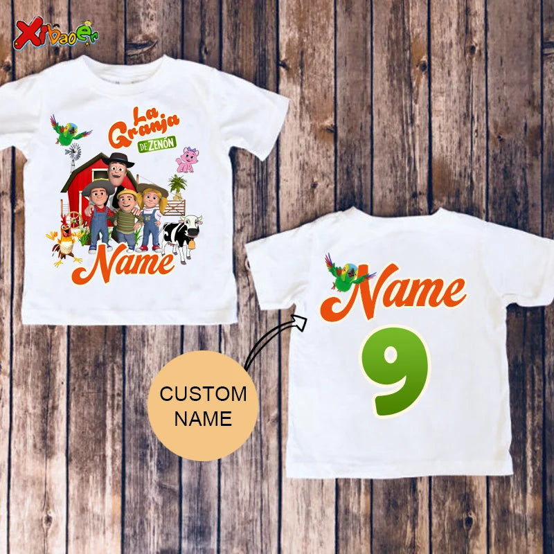 Farm Shirt for Kids Animal Cartoon Custom Name Shirt Toddler Baby Gift 3nd Birthday Shirt Teen Girl Clothes Shirt Boys Tee Zoo