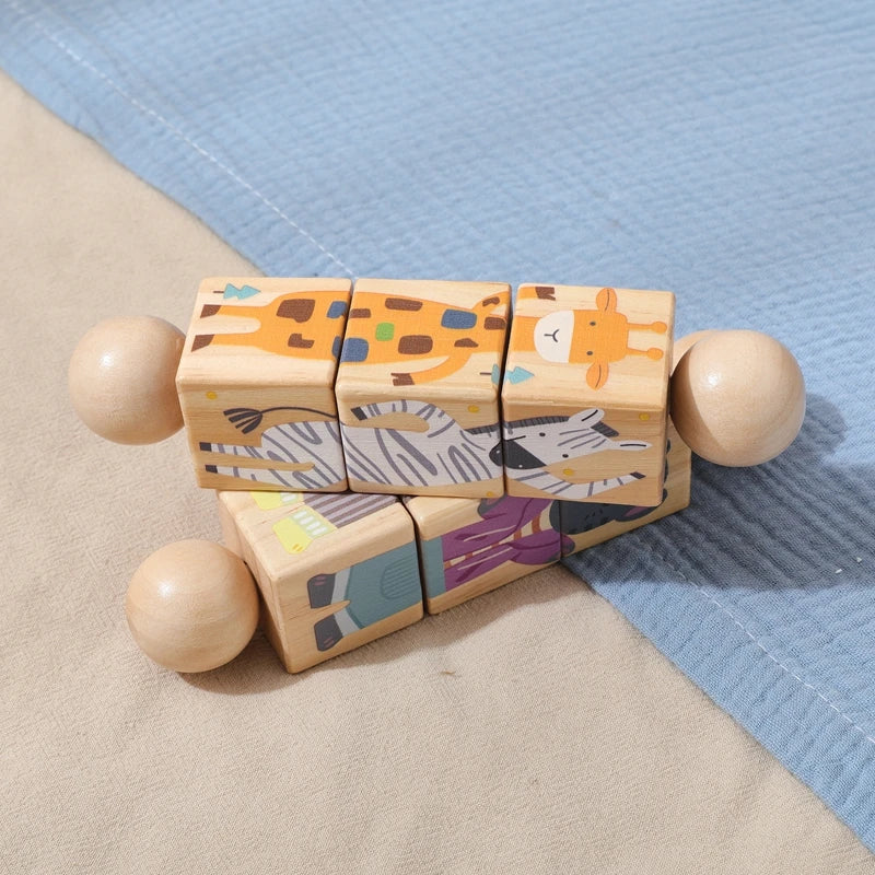 Baby Wooden Rotating Jigsaw Puzzle Hand bell Toy Montessori Educational Sensory Cognition Toys Wooden Music Rattle Toy Baby Gift