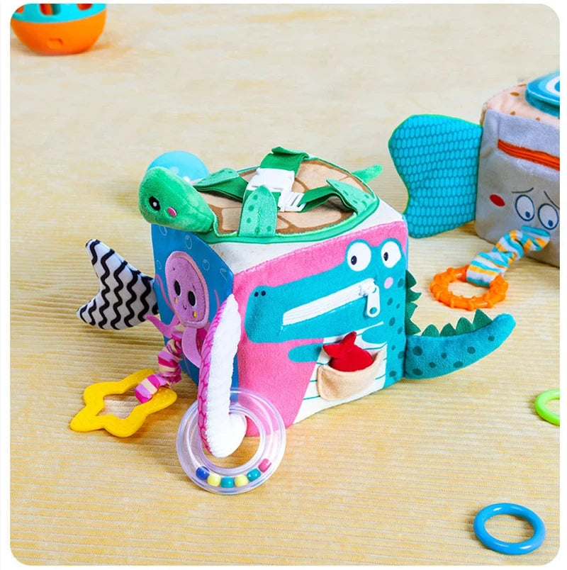 Activity Sensory Building Block Crib Stroller Hanging Toys Soft Cloth Cube Educational Baby Toy Baby Plush Rattles Mobiles Toys