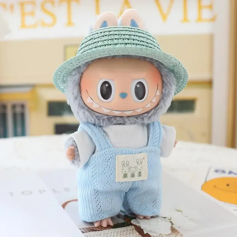 For 17cm Ropa Labubu v1/v2/v3 cloth Doll T-Shirt Overalls Pants Set Baby Clothes and 10cm cotton Doll Clothes Skirt