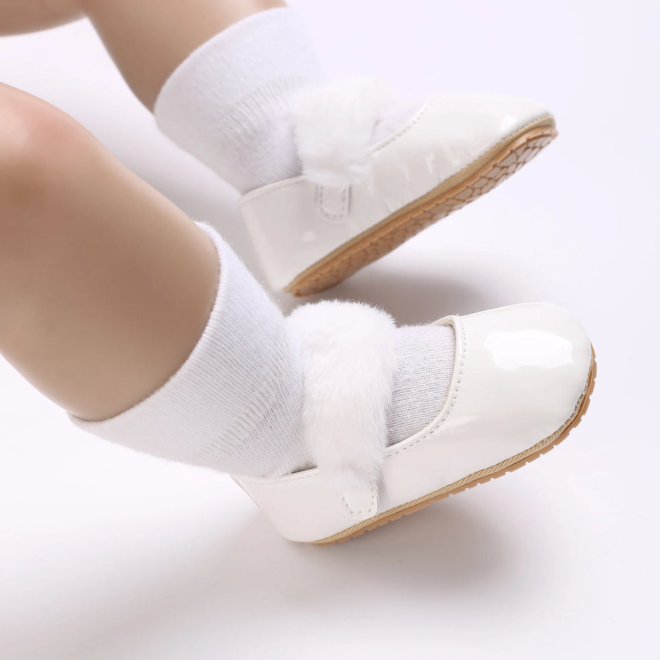 Baby Shoes Girls' Newborn White Series Forefoot Shoes PU Leather Flat Bottom Soft Sole Baby Shoes Bow Baby Princess Shoes