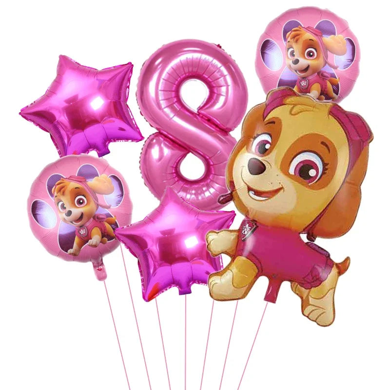 6pcs Cartoon Paw Patrol Theme Foil Balloon Number Balloon Childrens Birthday Party Decoration Baby Gift Party Chase Skye Balloon