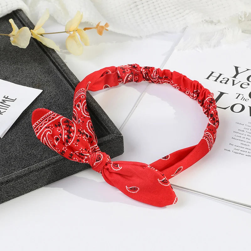 Paisley Bandana Hairbands Cute Rabbit Ear Turban Headwrap Hair Band Girls Accessories Fashion Top Knotted Bow Headband for Women