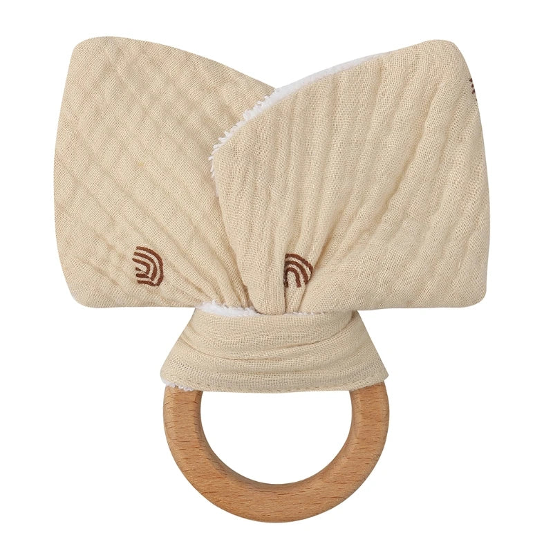 Soft Cotton Ears Teething Chewing Appease Toy Baby Natural Teether Ring Relief Teether