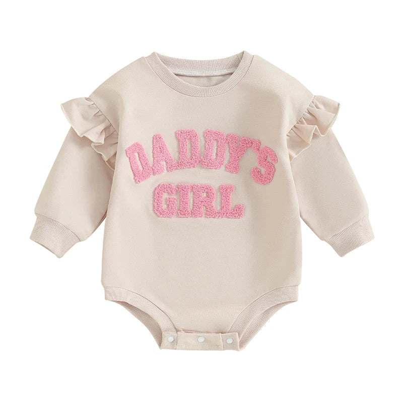 2023-10-05 Lioraitiin 0-18M Daddys Girls Newborn Baby Clothes Ruffle Long Sleeve Sweatshirt Bodysuit Infant Baby Girl Outfits