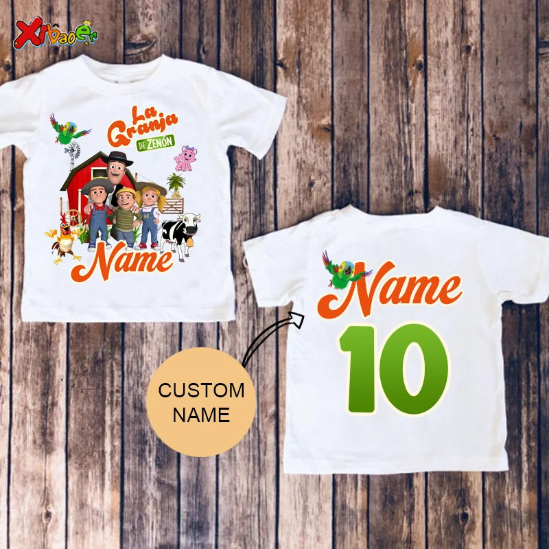 Farm Shirt for Kids Animal Cartoon Custom Name Shirt Toddler Baby Gift 3nd Birthday Shirt Teen Girl Clothes Shirt Boys Tee Zoo