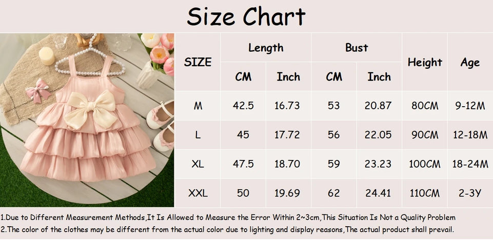 Baby Girl Dress Summer Solid Color Mesh Bow Girl Dress Cute Multi-Layer Girl Princess Dress Baby Clothes Girl