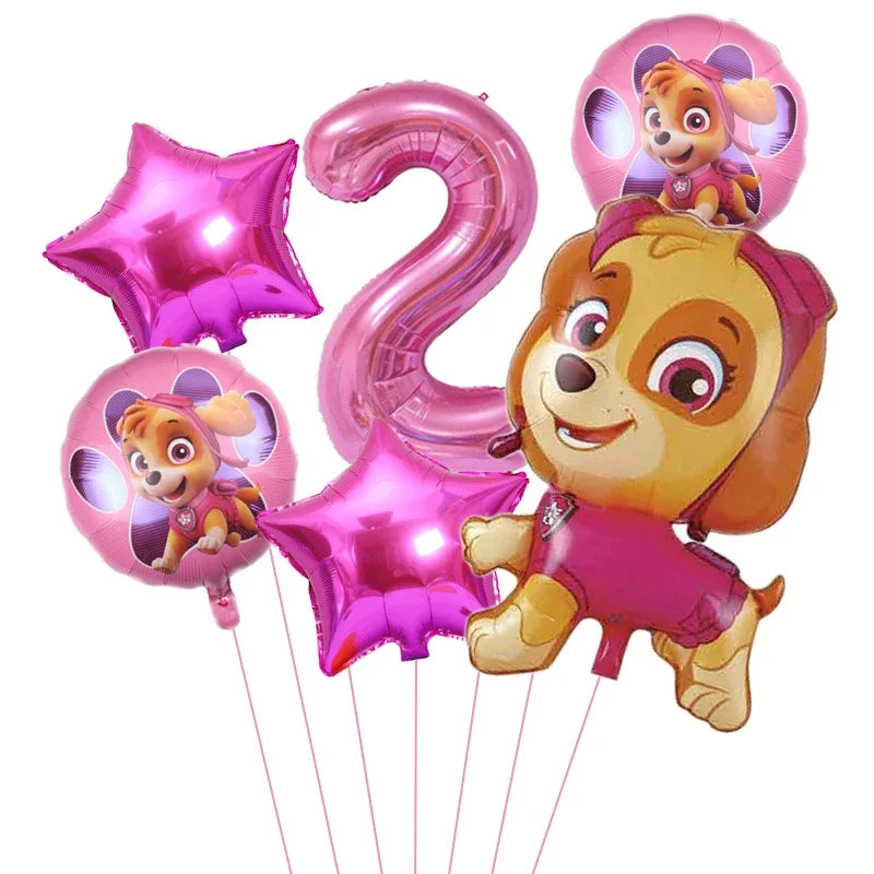 6pcs Cartoon Paw Patrol Theme Foil Balloon Number Balloon Childrens Birthday Party Decoration Baby Gift Party Chase Skye Balloon