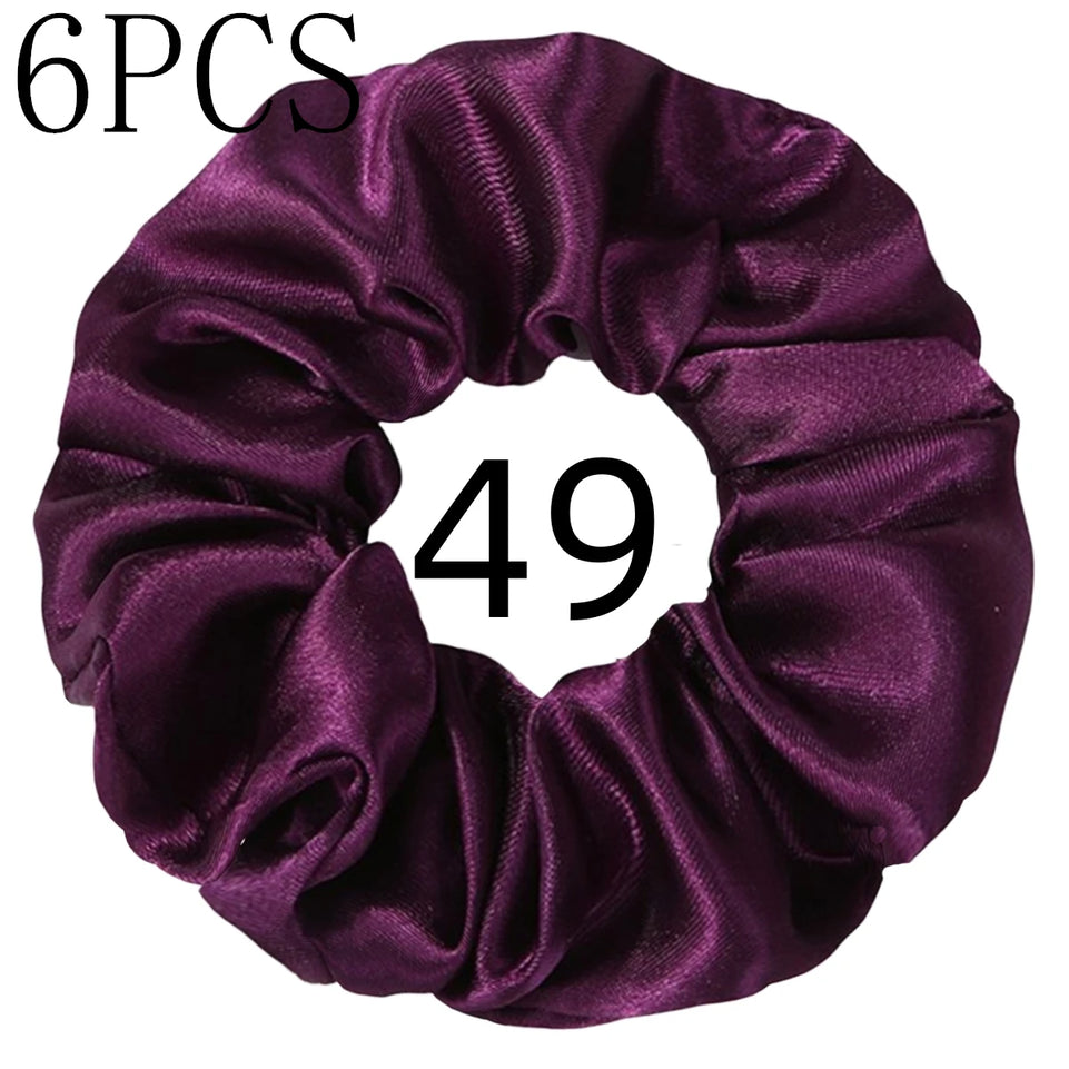 6pcs/lot Hair Scrunchies Bands Scrunchy Ties Ropes Ponytail Holder for Women or Girls Accessories Satin Headwear Solid 100 Color