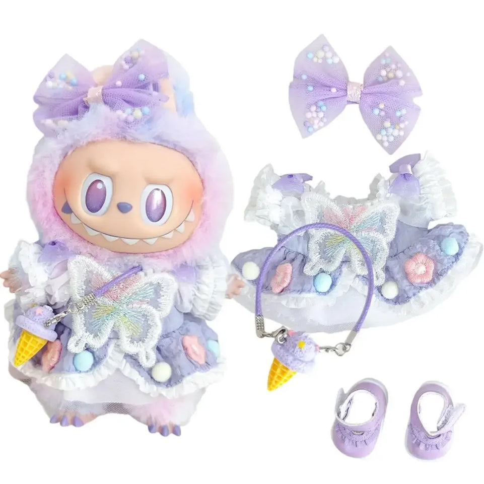 For Ropa labubu v1/v2/v3 pendant baby clothes labubu 3.0 lucky purple bow skirt Outfit Doll Accessories (No dolls)
