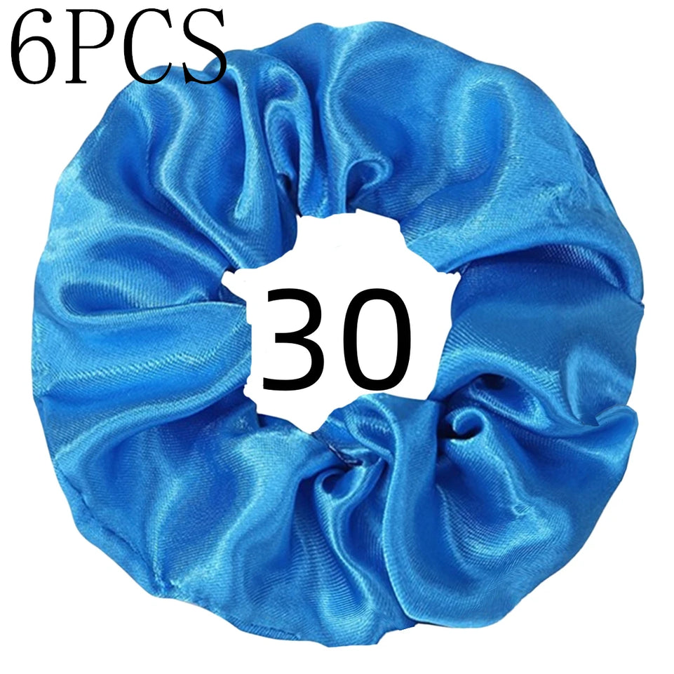 6pcs/lot Hair Scrunchies Bands Scrunchy Ties Ropes Ponytail Holder for Women or Girls Accessories Satin Headwear Solid 100 Color