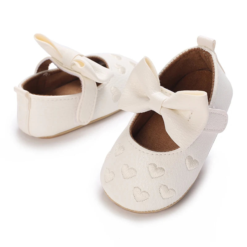 Baby Shoes Girls' Newborn White Series Forefoot Shoes PU Leather Flat Bottom Soft Sole Baby Shoes Bow Baby Princess Shoes