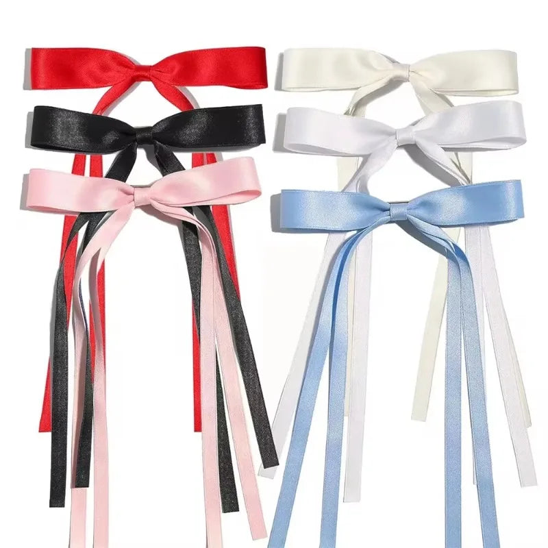 4/6/8 PCS Satin Ribbon Bows Hair Clip for Women Korean Sweat Long Tassel Tails BowKnot Barrettes Set Hairpin Girls Accessories