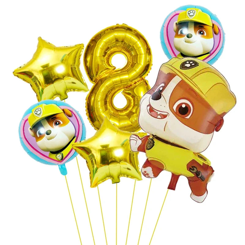 6pcs Cartoon Paw Patrol Theme Foil Balloon Number Balloon Childrens Birthday Party Decoration Baby Gift Party Chase Skye Balloon