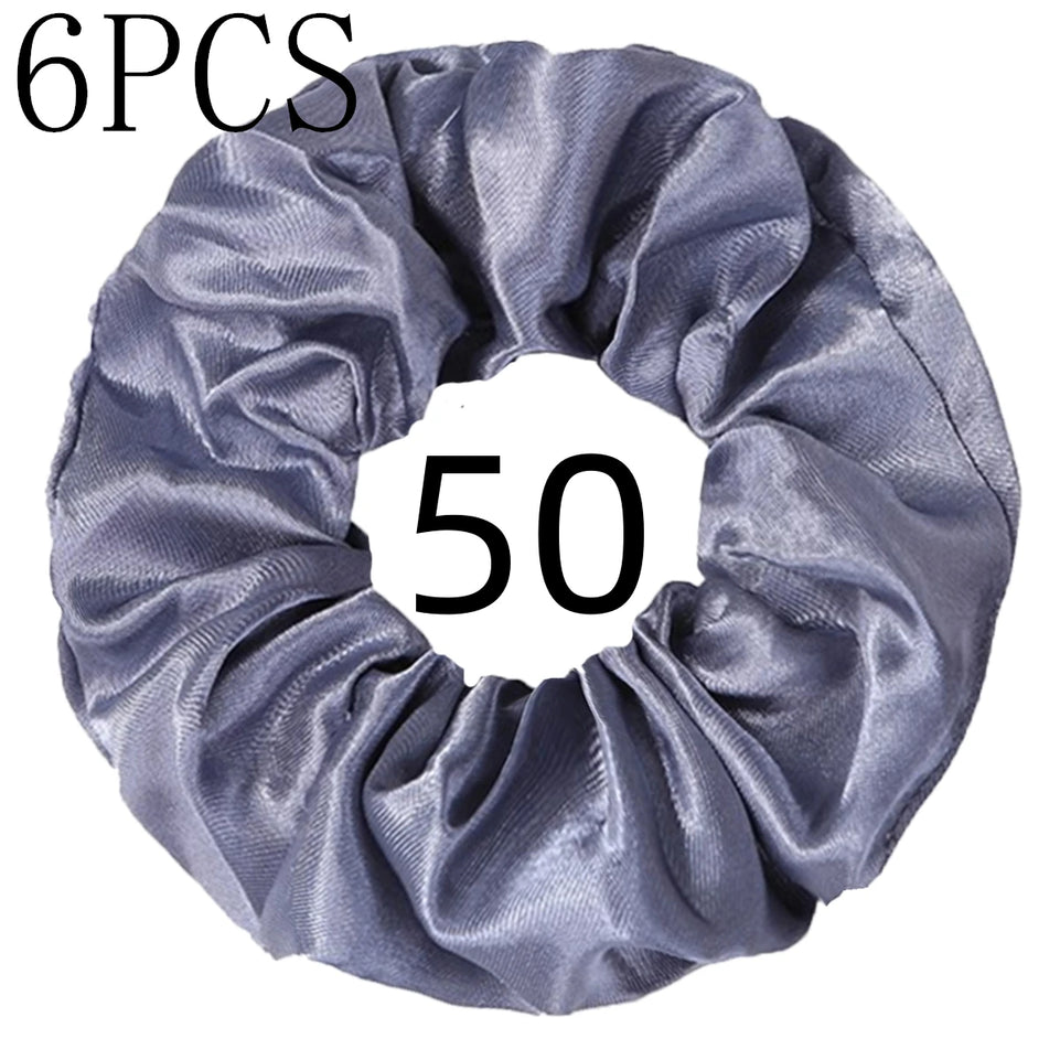 6pcs/lot Hair Scrunchies Bands Scrunchy Ties Ropes Ponytail Holder for Women or Girls Accessories Satin Headwear Solid 100 Color
