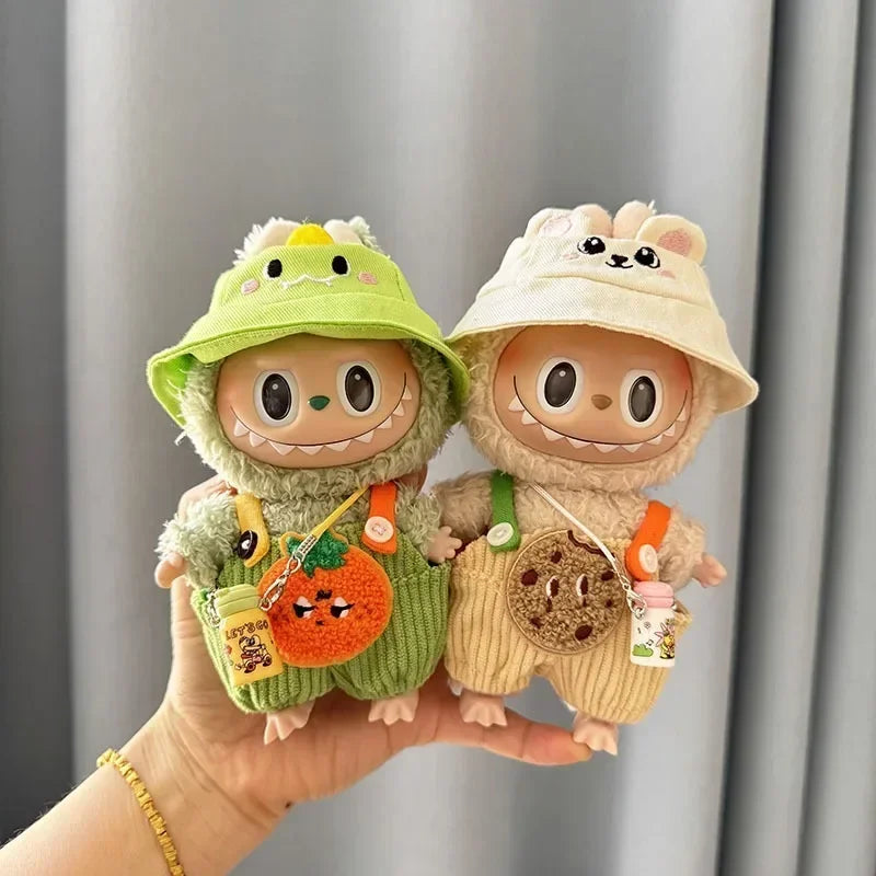 Sitting Party Baby Clothes For 1st &2nd Labubu Pendant Macaron fabric Clothes for Labubu New Cute Shoulder Pants Labubu Outfit