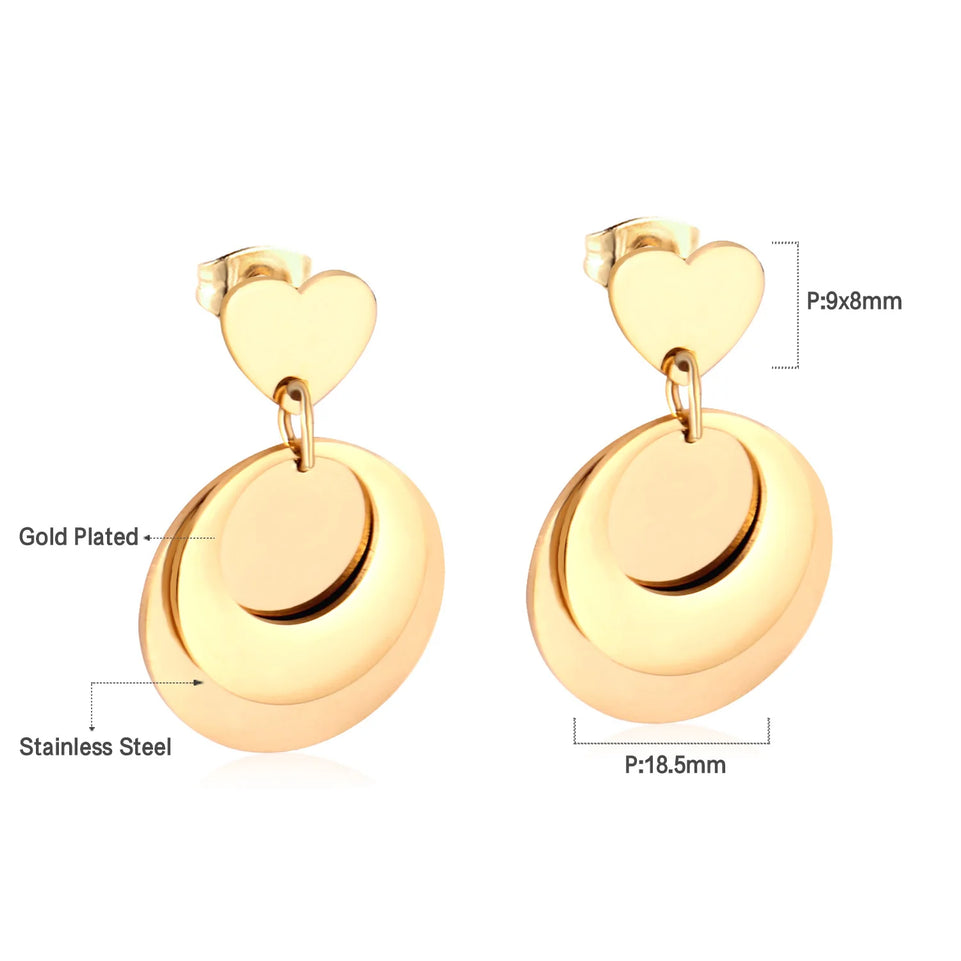 LUXUKISSKIDS Metal Stacked Geometric Dangle Stud Earrings Fashion Girls' Accessories Round Tassel Exaggerated Design Dailywear