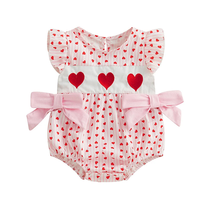 Baby Girl Valentines Day Outfit Newborn Heart Plaid Bubble Romper Bowknot Ruffle Bodysuit Smocked Baby Clothes