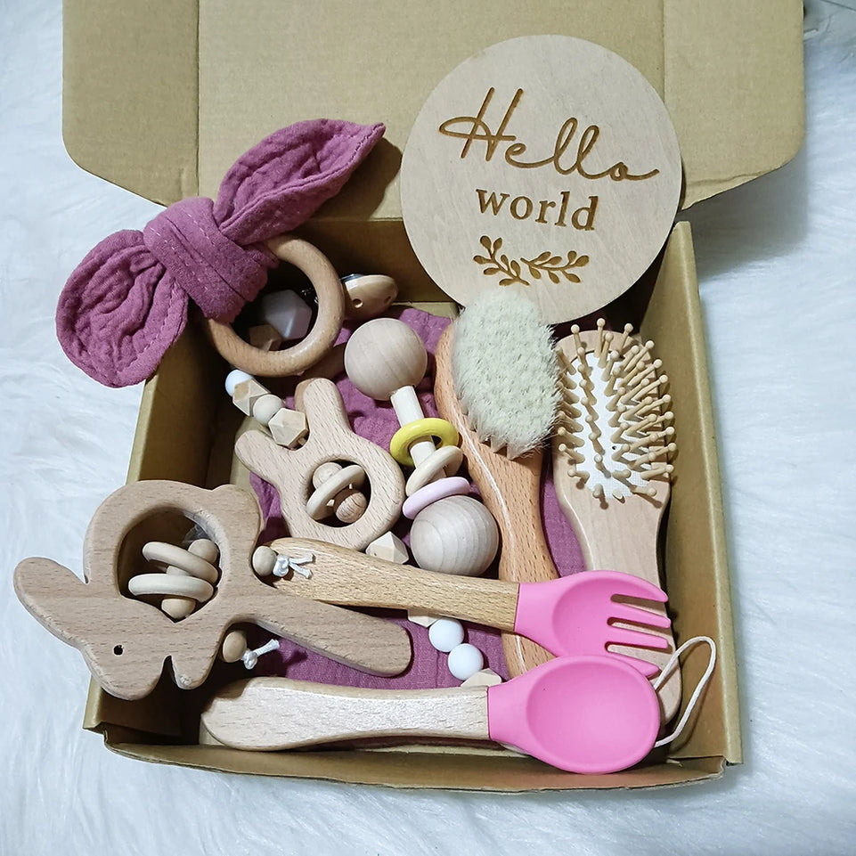 10 Pieces Of Personalized Name Newborn Bath Toy Gift Set 0-12 Months Old Baby Rattle Toy Baby Boy Girl Birth Name Plate Gift Set