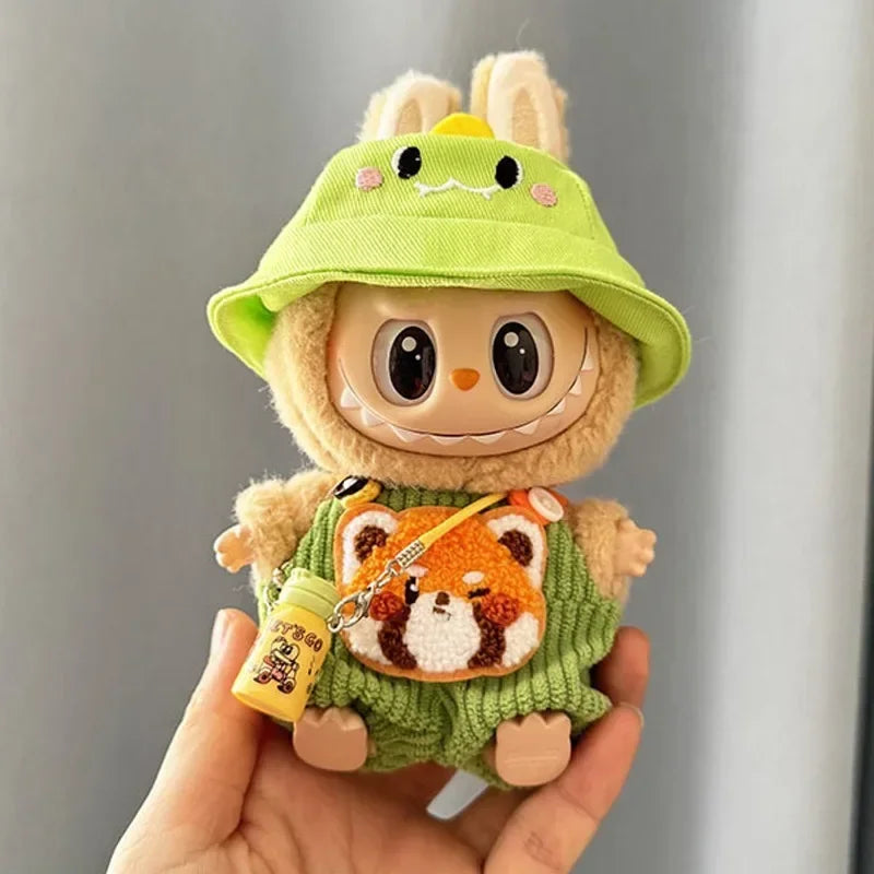 Sitting Party Baby Clothes For 1st &2nd Labubu Pendant Macaron fabric Clothes for Labubu New Cute Shoulder Pants Labubu Outfit
