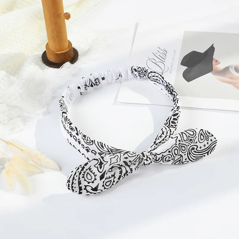 Paisley Bandana Hairbands Cute Rabbit Ear Turban Headwrap Hair Band Girls Accessories Fashion Top Knotted Bow Headband for Women