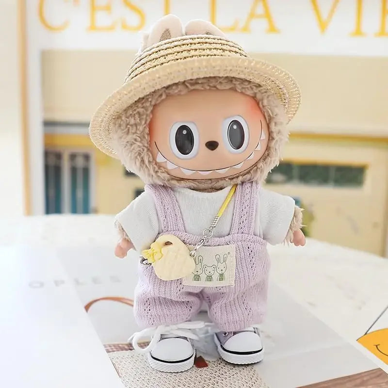 For 17cm Ropa Labubu v1/v2/v3 cloth Doll T-Shirt Overalls Pants Set Baby Clothes and 10cm cotton Doll Clothes Skirt