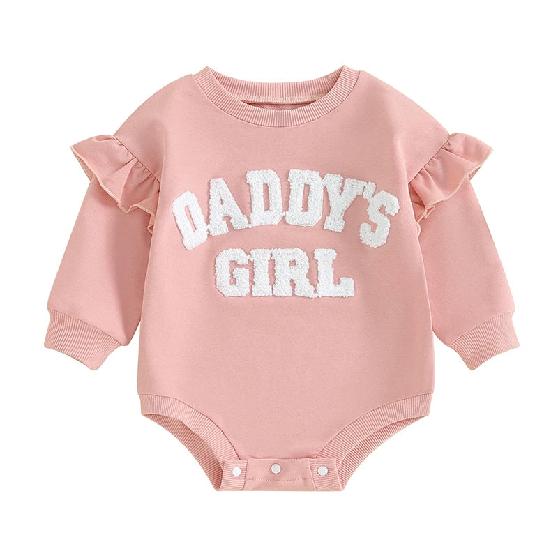 2023-10-05 Lioraitiin 0-18M Daddys Girls Newborn Baby Clothes Ruffle Long Sleeve Sweatshirt Bodysuit Infant Baby Girl Outfits