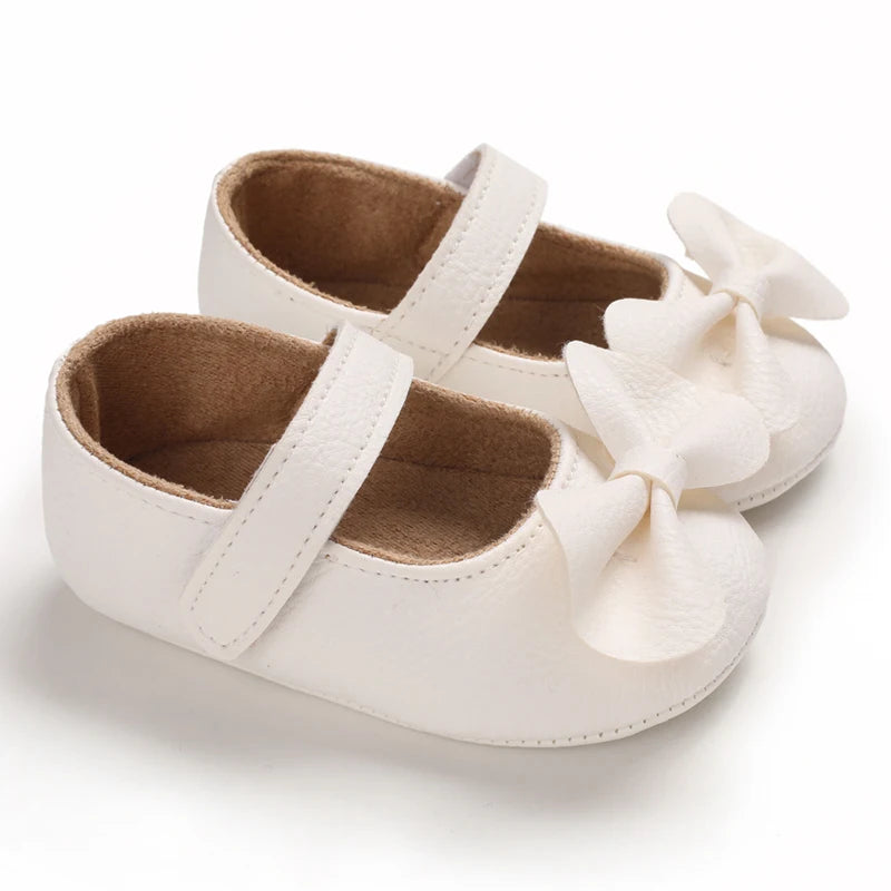 Baby Shoes Girls' Newborn White Series Forefoot Shoes PU Leather Flat Bottom Soft Sole Baby Shoes Bow Baby Princess Shoes