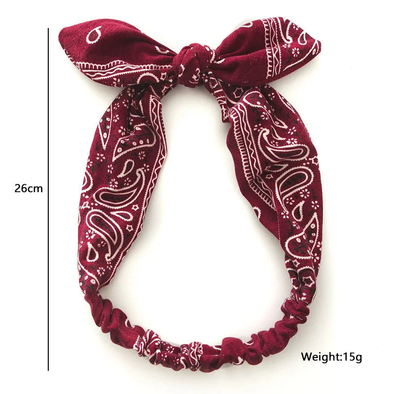 Paisley Bandana Hairbands Cute Rabbit Ear Turban Headwrap Hair Band Girls Accessories Fashion Top Knotted Bow Headband for Women