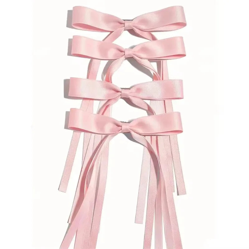 4/6/8 PCS Satin Ribbon Bows Hair Clip for Women Korean Sweat Long Tassel Tails BowKnot Barrettes Set Hairpin Girls Accessories