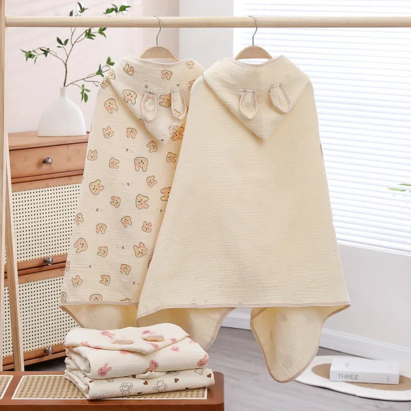 Baby Shower Towel Gauze Soft Absorbent Breathable Hooded Bathrobe Cartoon Bear Skin Friendly Durable Infant Bath Supplies