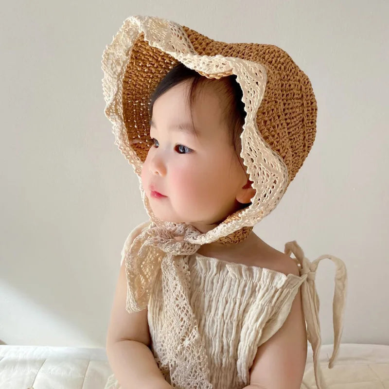 Summer Baby Sun Hat Lace Straw Kids Bucket Hats for Girls Accessories Beach Travel Children Cap Princess Baby Girl Hat 2-5Y