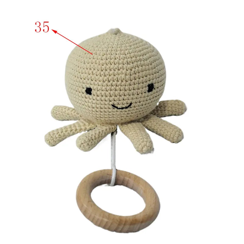 Stroller chain Pacifier Chain With Name Gym Educational Ring Teething Toy Baby Cotton Turtle Wooden Ring Rattle Crochet Wool To