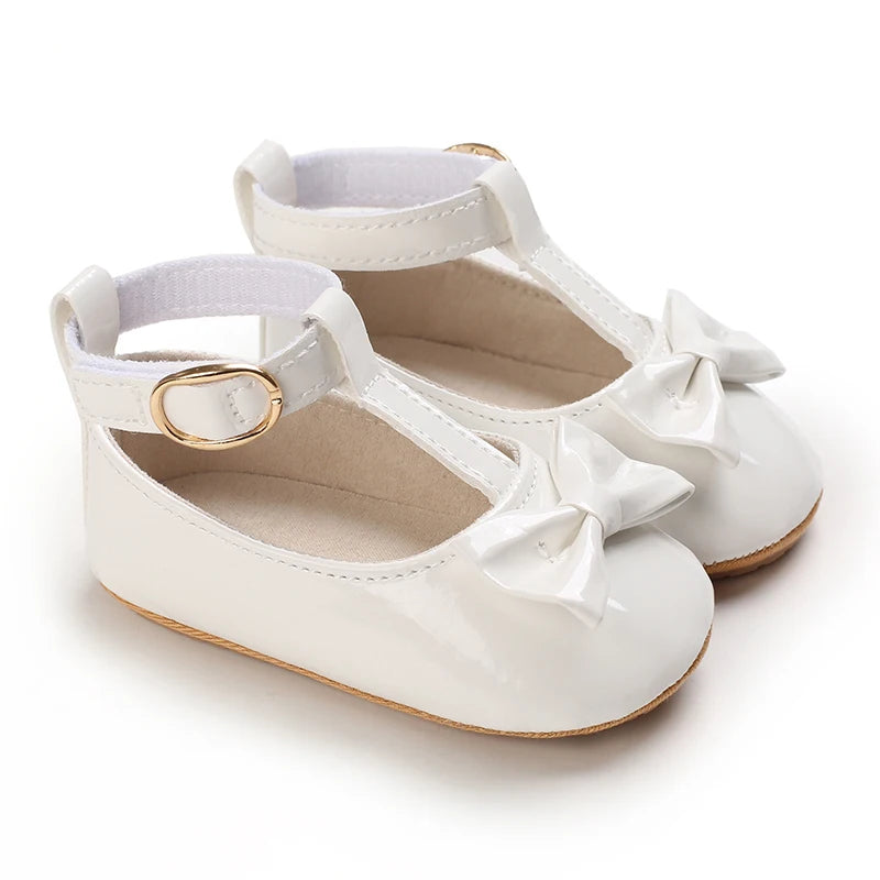 Baby Shoes Girls' Newborn White Series Forefoot Shoes PU Leather Flat Bottom Soft Sole Baby Shoes Bow Baby Princess Shoes