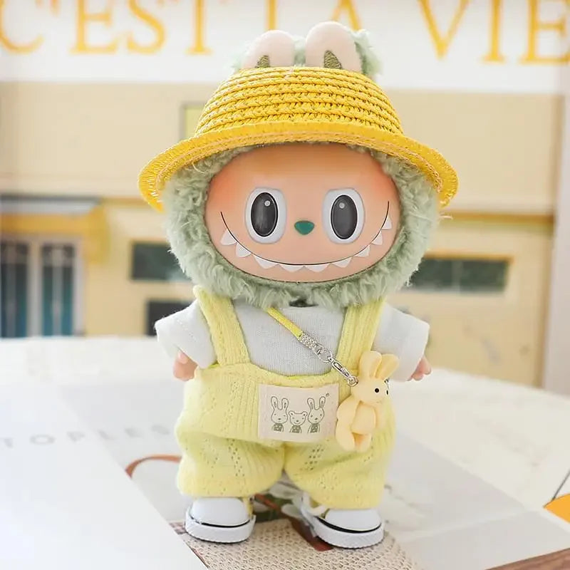 For 17cm Ropa Labubu v1/v2/v3 cloth Doll T-Shirt Overalls Pants Set Baby Clothes and 10cm cotton Doll Clothes Skirt