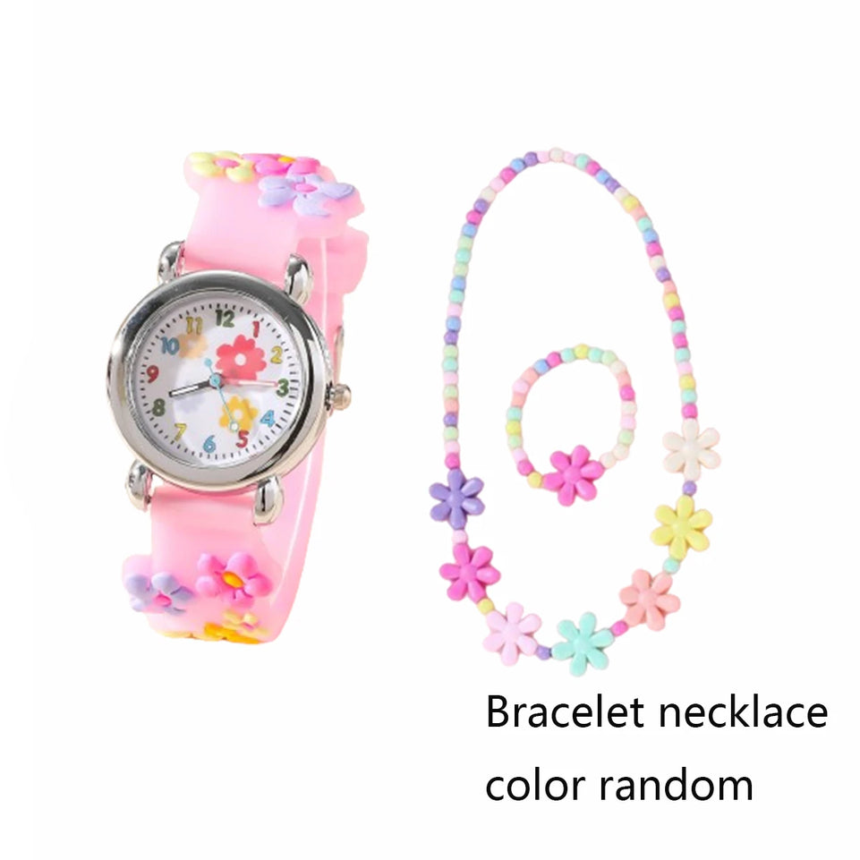 1pc/2pcs/3pcs-Cute creative flower style unicorn quartz watch for children, bracelet necklace set, girls' accessories
