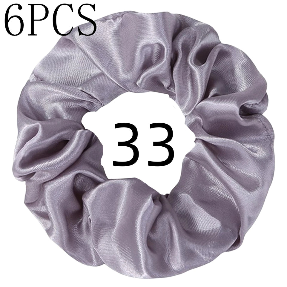6pcs/lot Hair Scrunchies Bands Scrunchy Ties Ropes Ponytail Holder for Women or Girls Accessories Satin Headwear Solid 100 Color