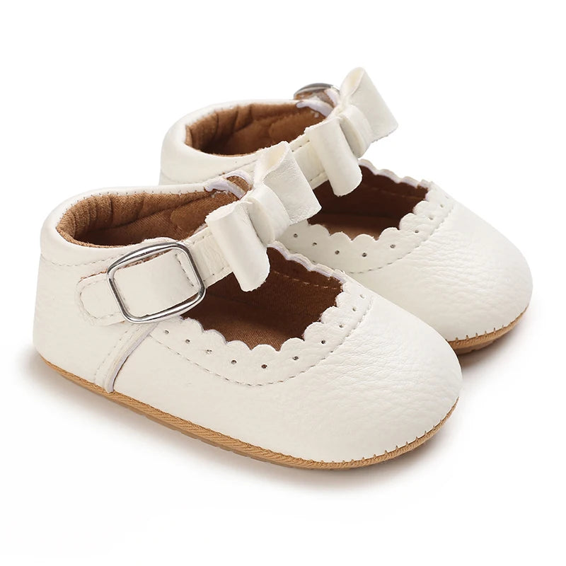 Baby Shoes Girls' Newborn White Series Forefoot Shoes PU Leather Flat Bottom Soft Sole Baby Shoes Bow Baby Princess Shoes