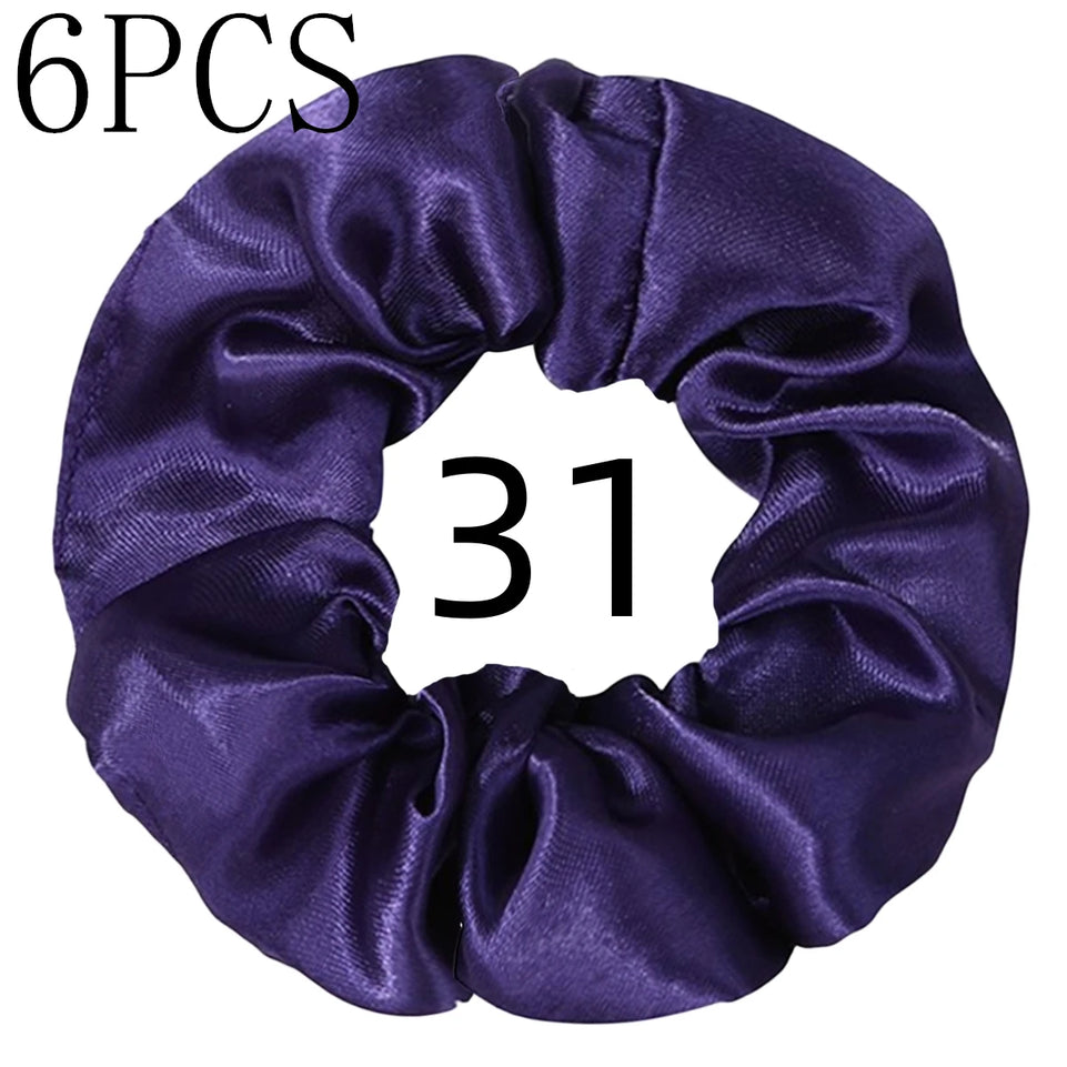 6pcs/lot Hair Scrunchies Bands Scrunchy Ties Ropes Ponytail Holder for Women or Girls Accessories Satin Headwear Solid 100 Color