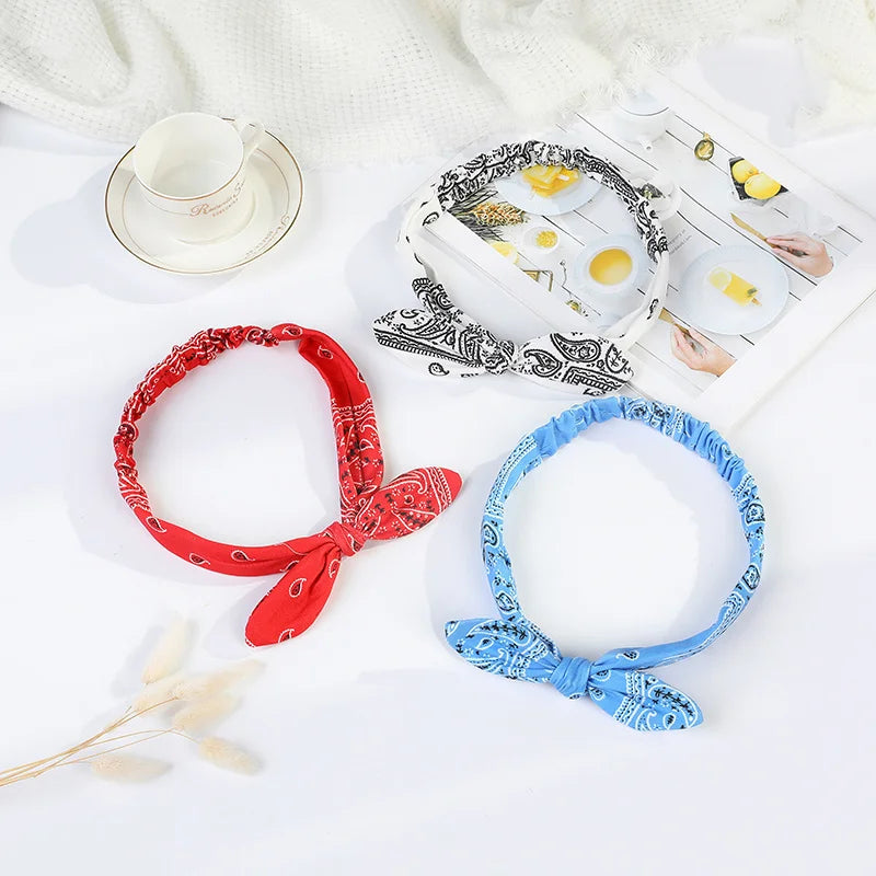 Paisley Bandana Hairbands Cute Rabbit Ear Turban Headwrap Hair Band Girls Accessories Fashion Top Knotted Bow Headband for Women