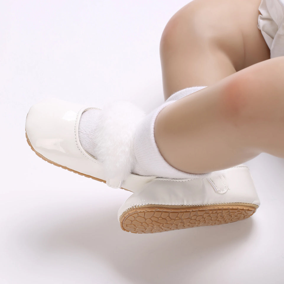Baby Shoes Girls' Newborn White Series Forefoot Shoes PU Leather Flat Bottom Soft Sole Baby Shoes Bow Baby Princess Shoes