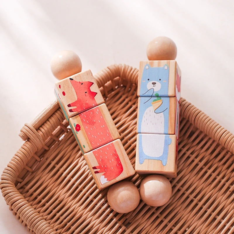 Baby Wooden Rotating Jigsaw Puzzle Hand bell Toy Montessori Educational Sensory Cognition Toys Wooden Music Rattle Toy Baby Gift