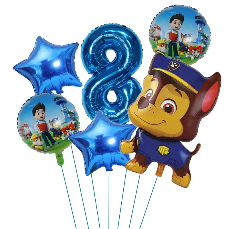 6pcs Cartoon Paw Patrol Theme Foil Balloon Number Balloon Childrens Birthday Party Decoration Baby Gift Party Chase Skye Balloon