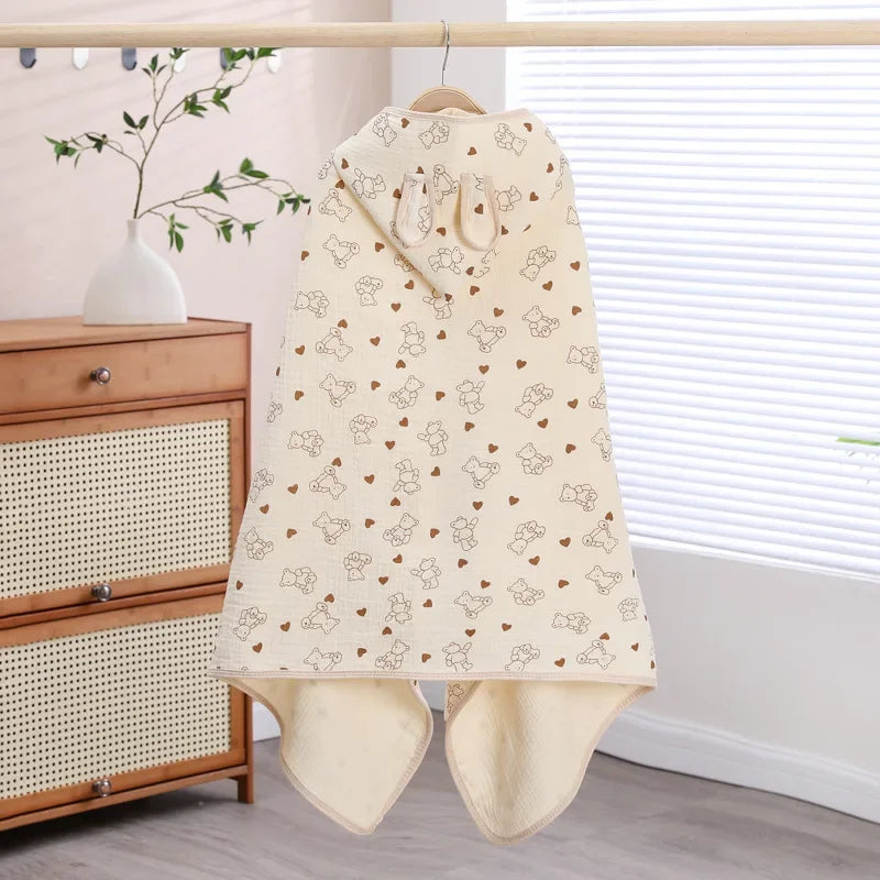 Baby Shower Towel Gauze Soft Absorbent Breathable Hooded Bathrobe Cartoon Bear Skin Friendly Durable Infant Bath Supplies