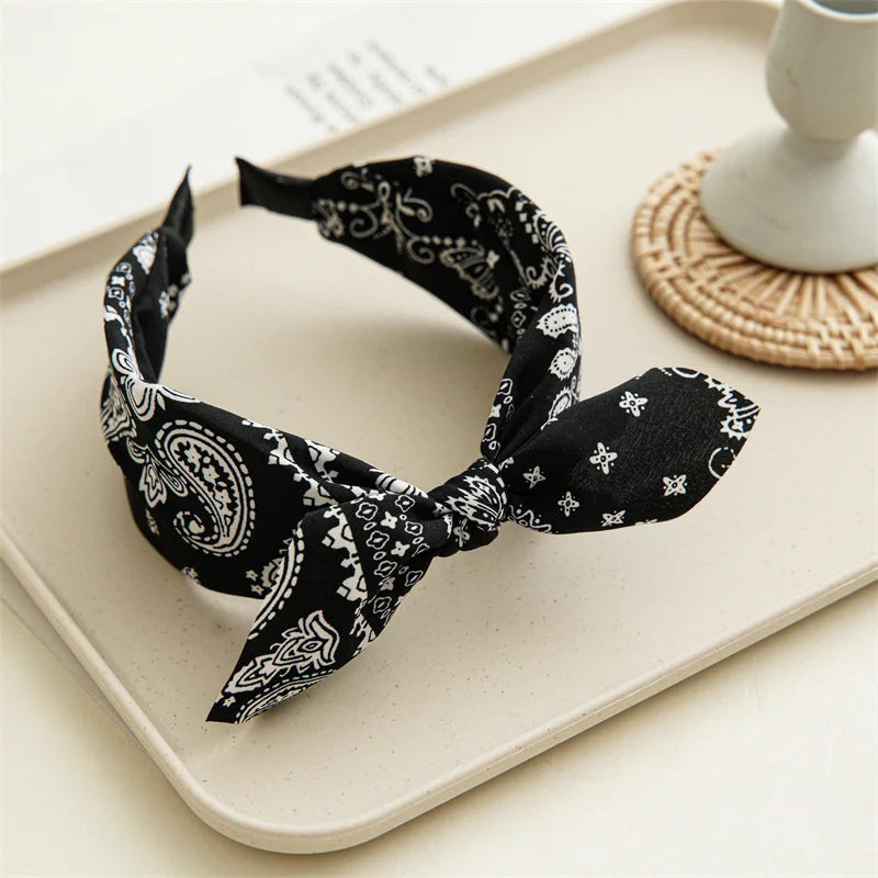 Fashion Paisley Bandana Headband For Women Top Knotted Bow Hairbands Cute Rabbit Ear Turban Headwrap Hair Band Girls Accessories