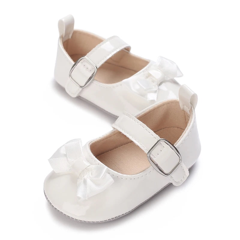 Baby Shoes Girls' Newborn White Series Forefoot Shoes PU Leather Flat Bottom Soft Sole Baby Shoes Bow Baby Princess Shoes